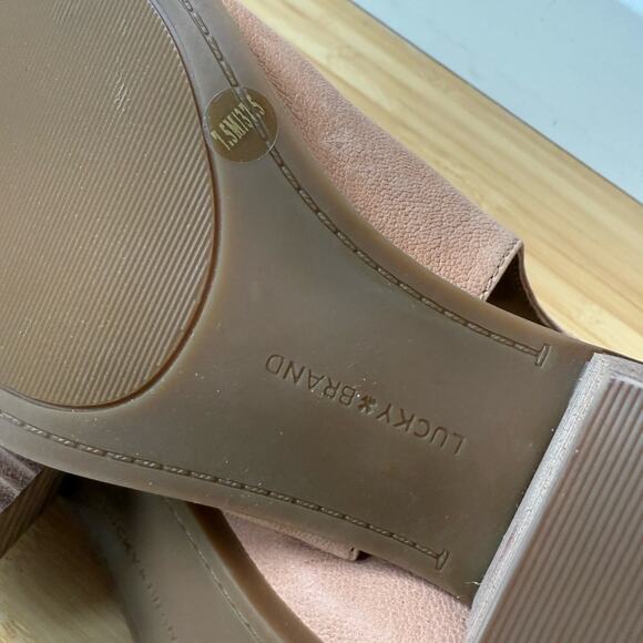 LUCKY BRAND WOMENS BARIMO PEEP TOE BOOTIES TAN LEATHER BLOCK HEEL 7.5 - Picture 8 of 10